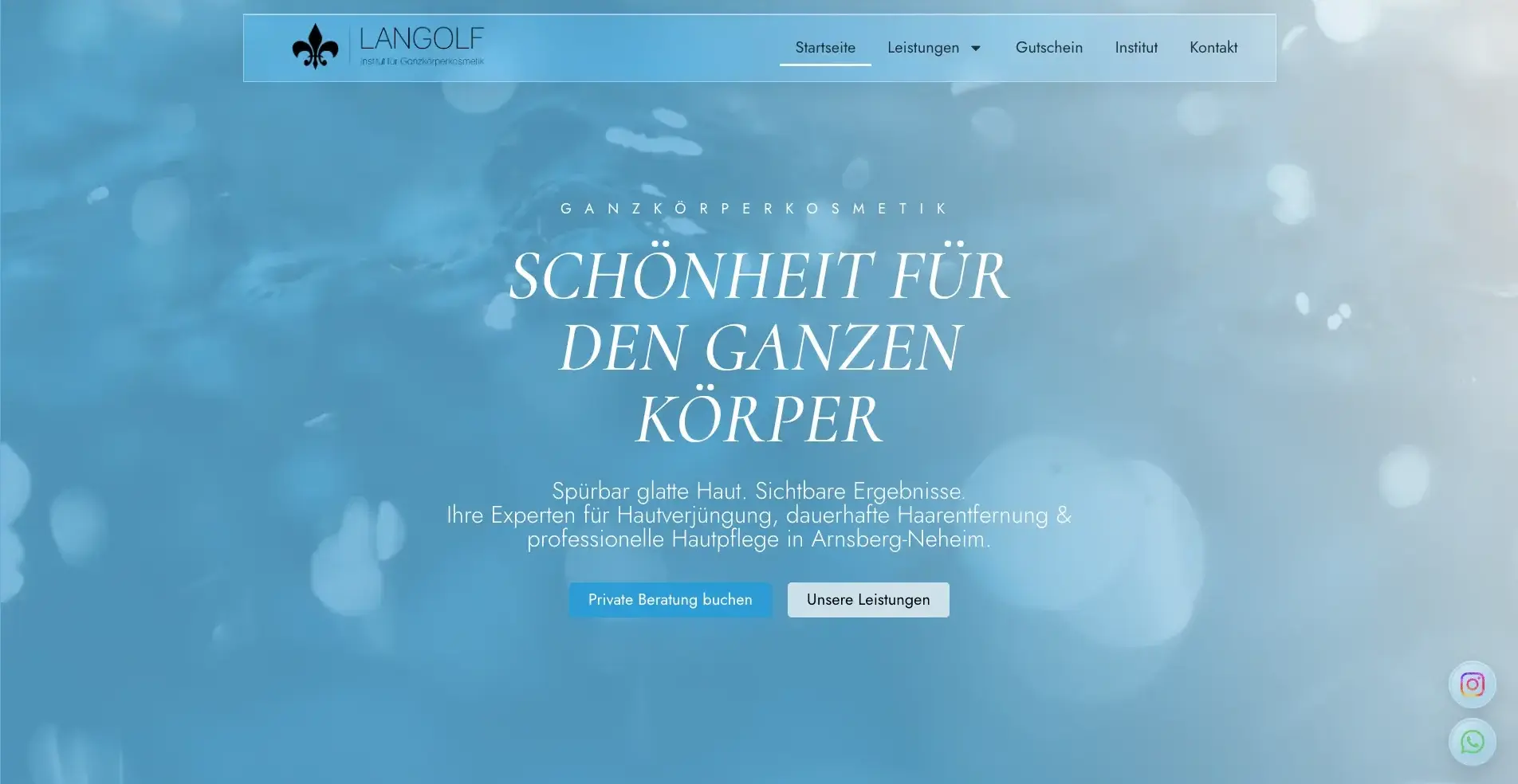 Hero Sektion der Webdesign-Projekt LangolfSpa in Arnsberg